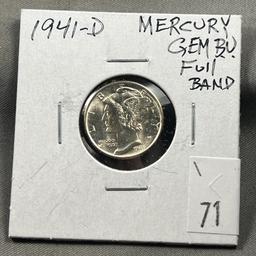 1941-D Mercury Dime, Choice BU, Full Band