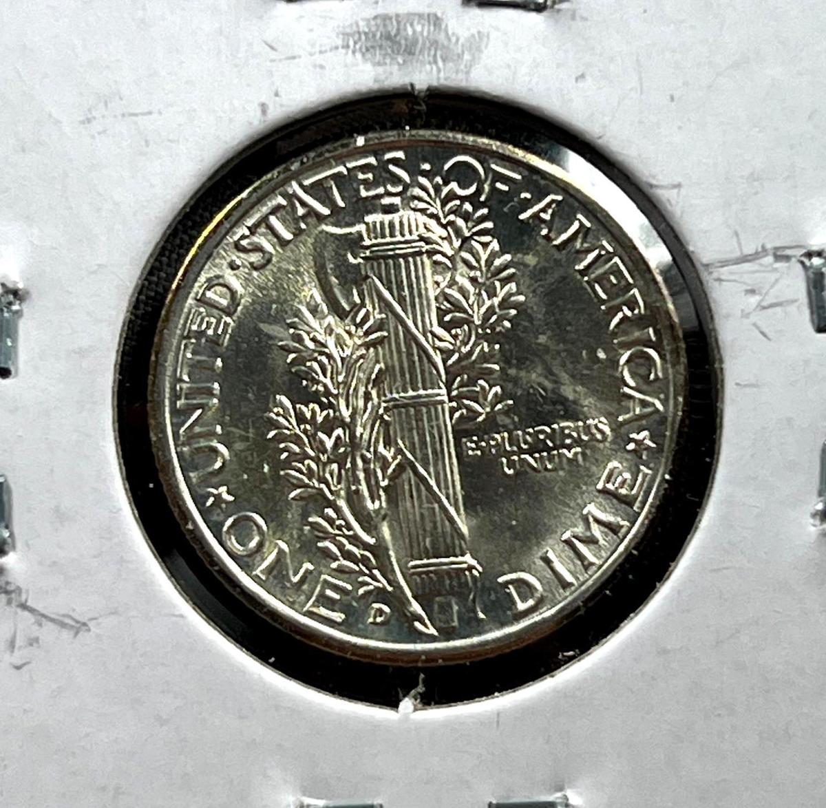 1942-D Mercury Dime, Choice BU, Full Split Bands