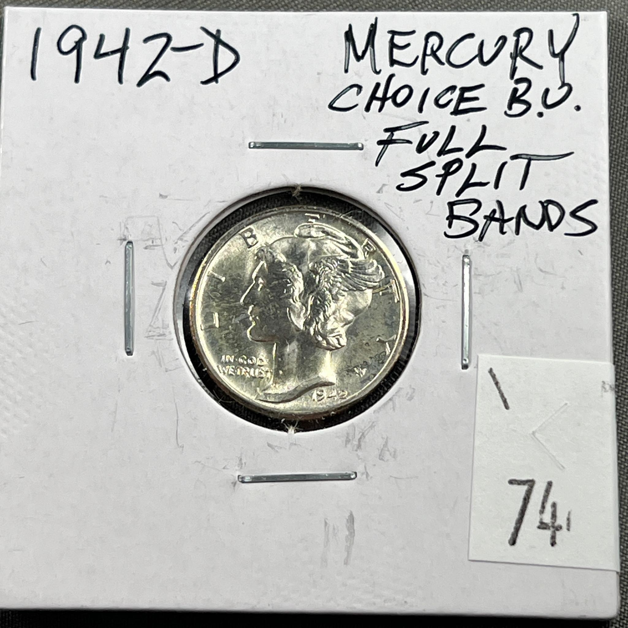 1942-D Mercury Dime, Choice BU, Full Split Bands