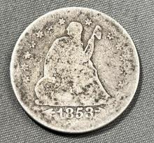 1853 Seated Liberty Quarter Dollar w/ arrows and rays