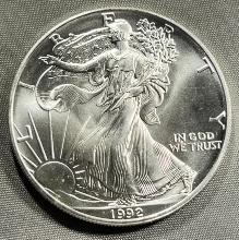 1992 US Silver Eagle Dollar Coin, .999 Fine Silver