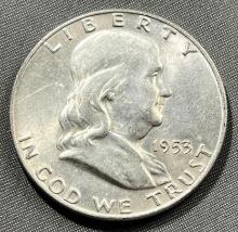 1953-D Benjamin Franklin Half Dollar, 90% Silver