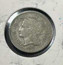 1868 US 3 Cent Nickel