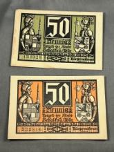 2- 1921 Germany Notgeld notes, matching type