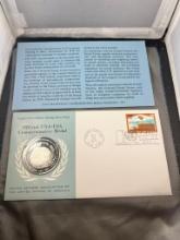 Franklin Mint United Nations Sterling medal w/ info card, and stamp/ postmark