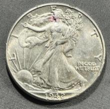 1942 US Walking Liberty Half Dollar, 90% Silver