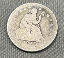 1853 Seated Liberty Quarter Dollar w/ arrows and rays