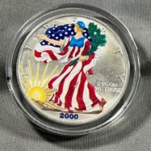 Painted 2000 US Silver Eagle coin, .999 silver