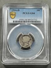 KEY DATE 1916-D Mercury Dime in PCGS G04 holder