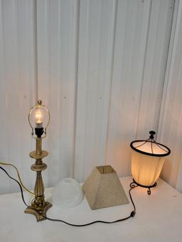 2 working lamps, a shade and a globe