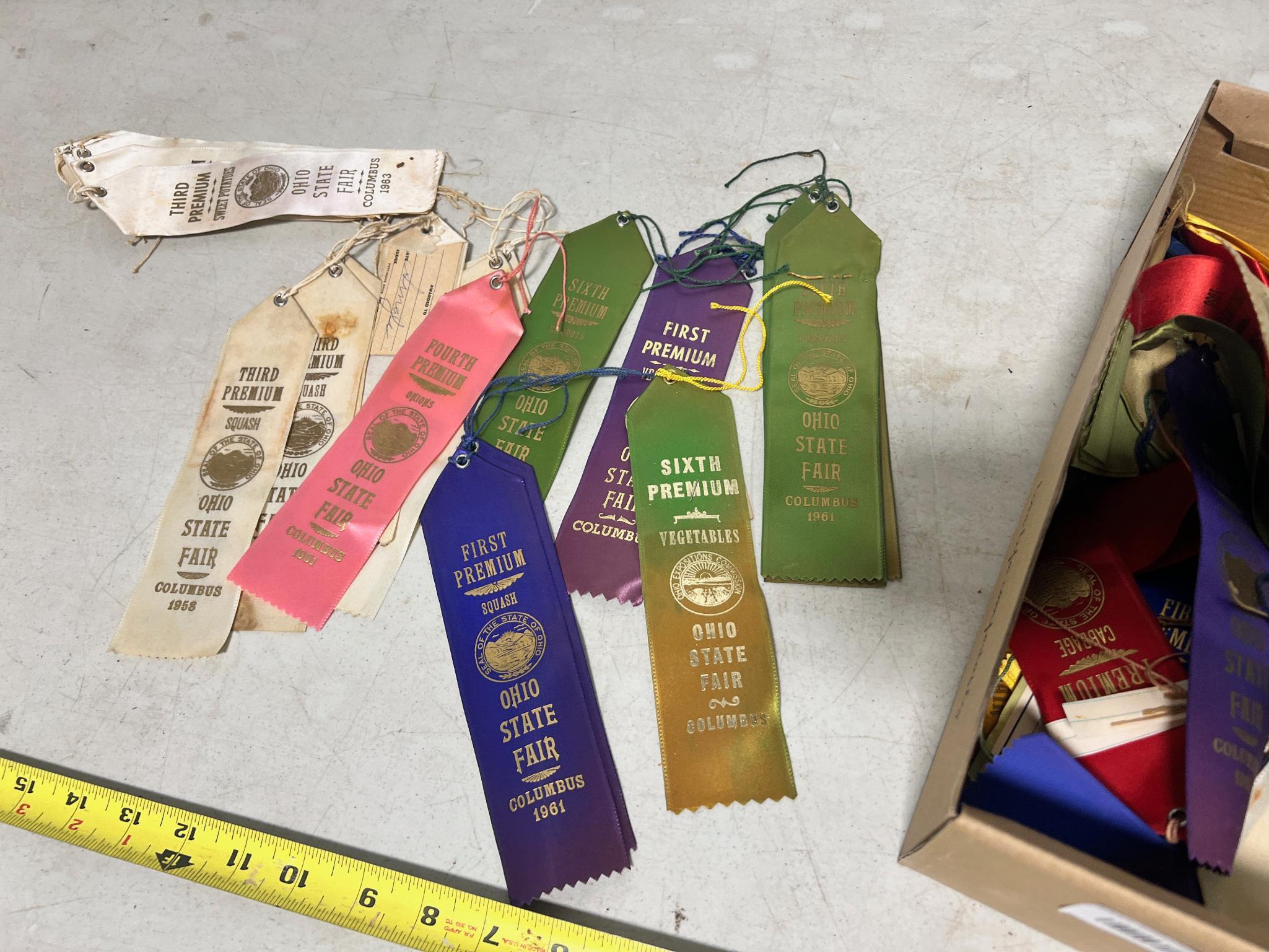 Vintage Ohio State Fait Ribbons from 1950's and 60's for Various vegetable entries