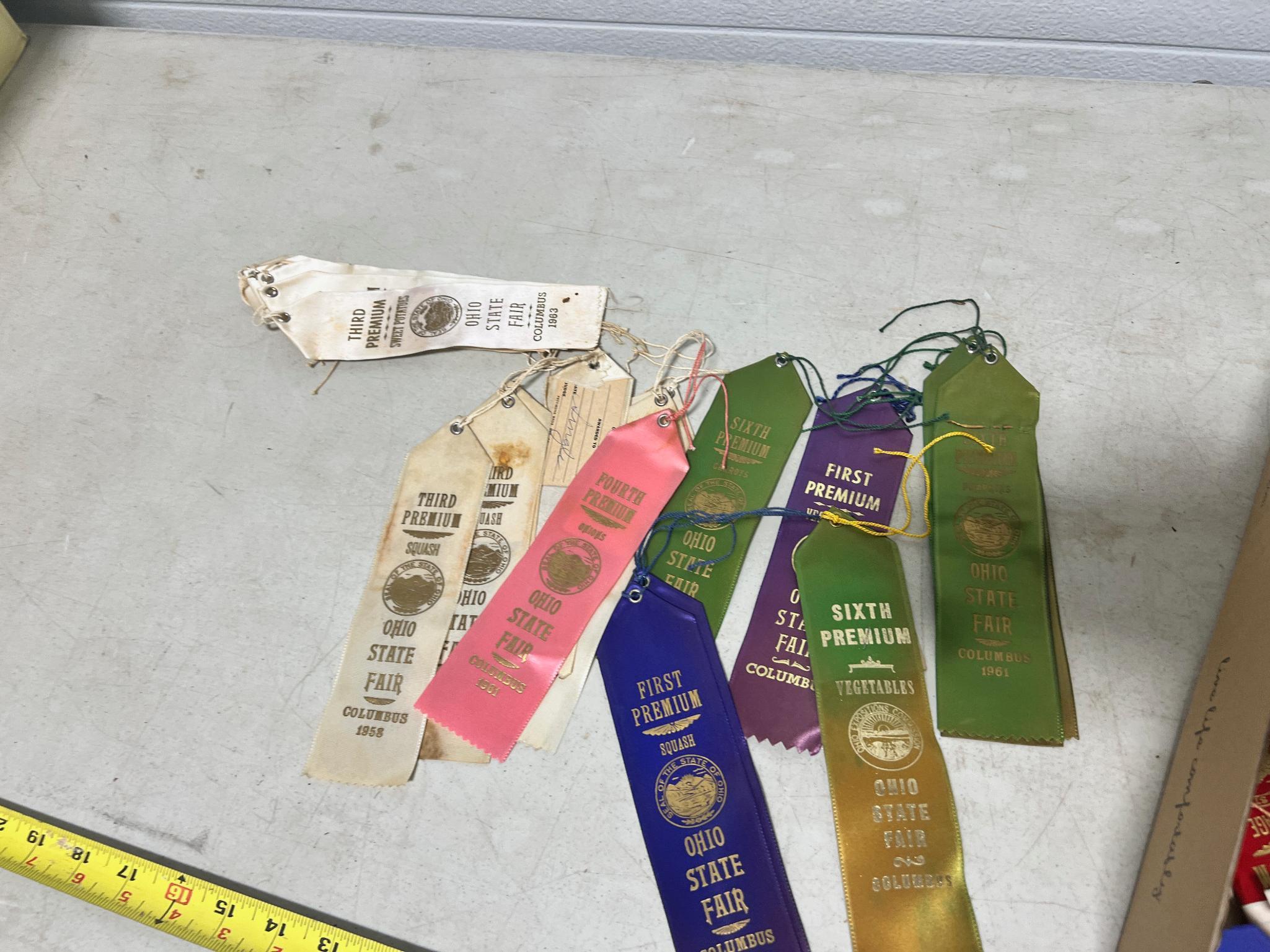 Vintage Ohio State Fait Ribbons from 1950's and 60's for Various vegetable entries