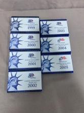 1999, 2000, 2001, 2002, 2003, 2004, and 2005 COMPLETE US Proof Sets w/ statehood quarters included,