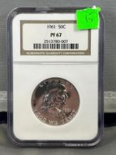 1961 Ben Franklin Half Dollar in PF67 NGC Holder