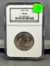 1959 Ben Franklin Half Dollar in PF66 NGC Holder