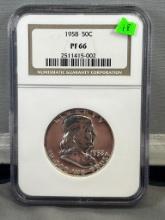 1958 Ben Franklin Half Dollar in PF66 NGC Holder