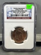 2009-D John Tyler Presidential Dollar in NGC First Day Issue Brilliant UNC