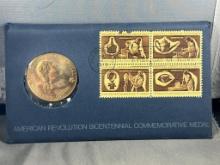 American Revolution Bicentennial Commemorative Medal w/ stamps and postmark