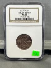 2001-D Rhode Island quarter in NGC MS66 holder