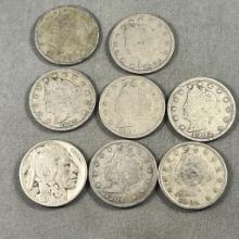 US Nickel lot, 1926 Buffalo, and 8 V Nickels, 1901-1908