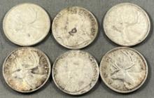 6- Silver Canadian Quarters, 2 are sterling silver