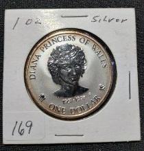 169 Princess Diana Cook Islands 1-Oz. .999 Silver dollar BU