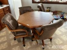 Octagon kitchen table with (4) rolling chairs