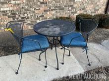 (2) Metal Lawn chairs with matching table