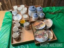 (4) flats including cups, canister set & JD wall plates