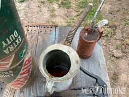 Oil can, grease gun, Vintage Sinclair cans etc.