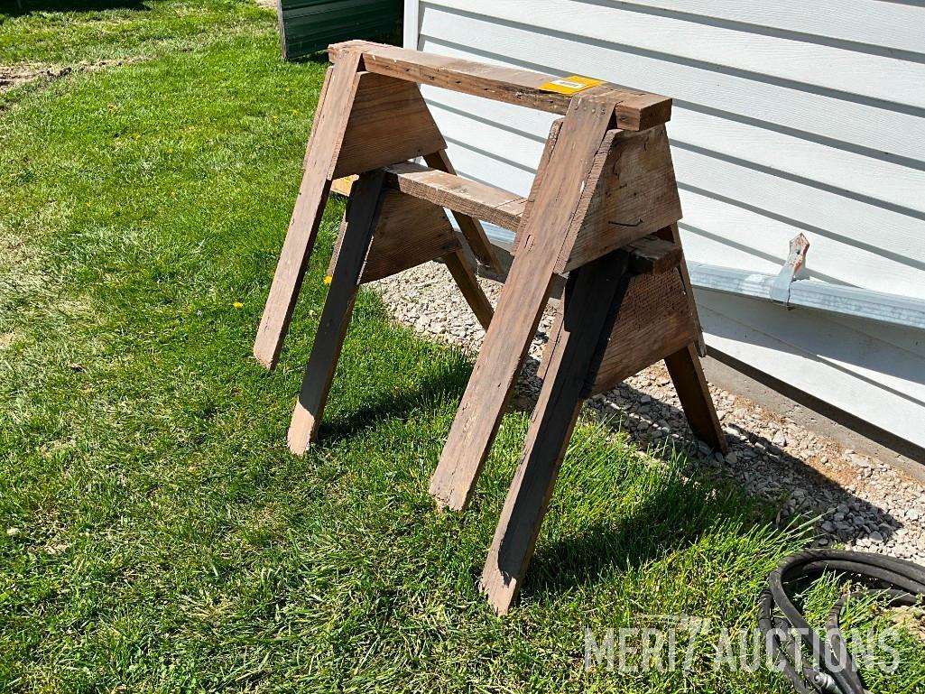 (2) wooden saw horses