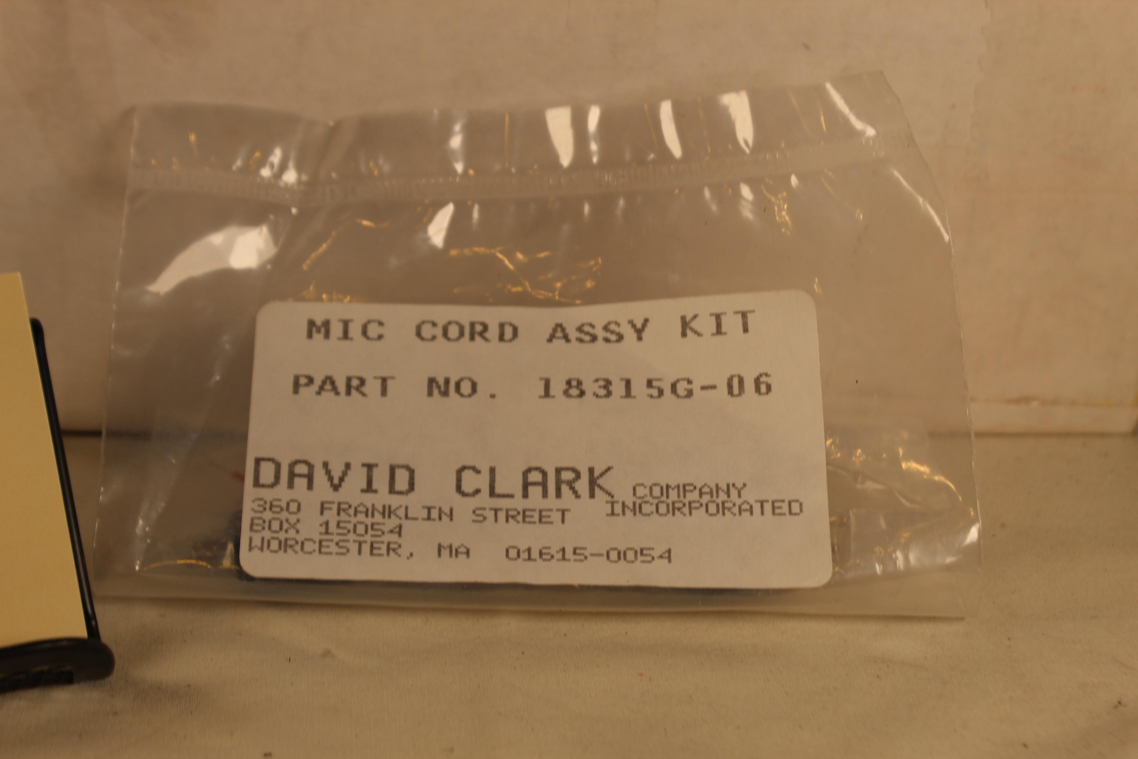 David Clark Microphone Cord Assembly Kits PN 18315G-06