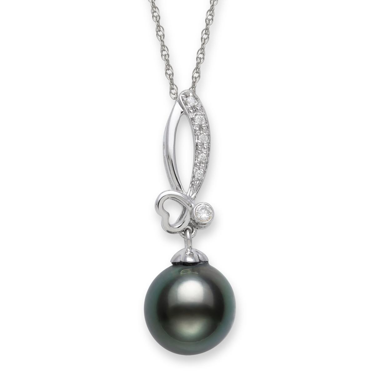 14KT WG 9-10MM TAHITIAN PEARL & DIAMOND PENDANT