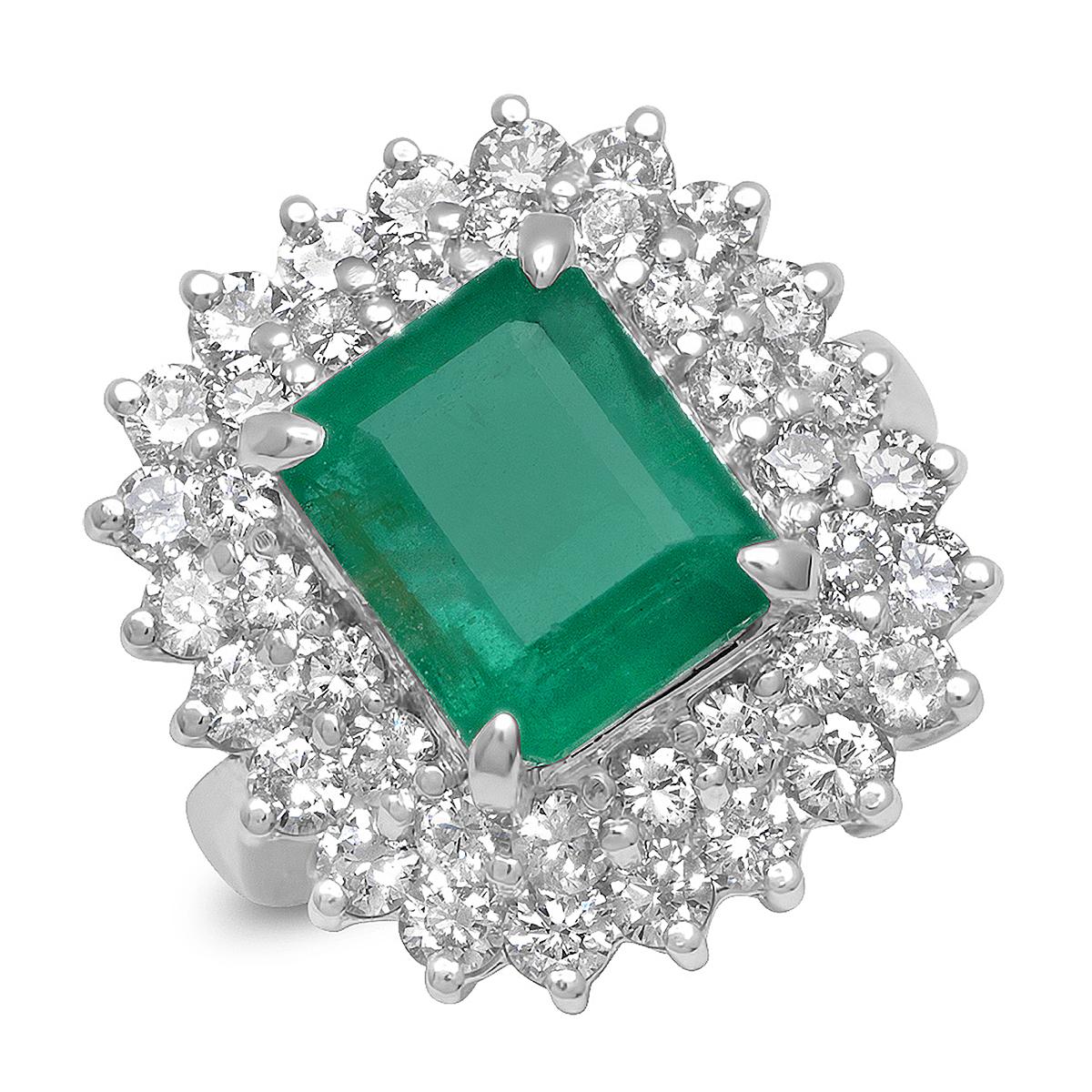 14K WHITE GOLD 5.96CT EMERALD 3.10CT DIAMOND RING