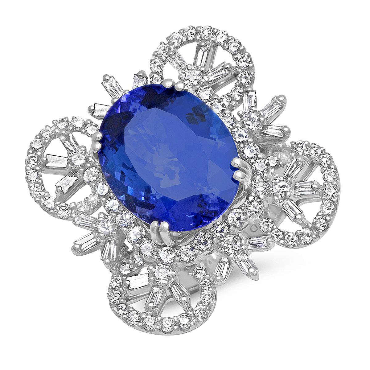 18K WHITE GOLD 12.10CT TANZANITE 3.40CT DIAMOND RING