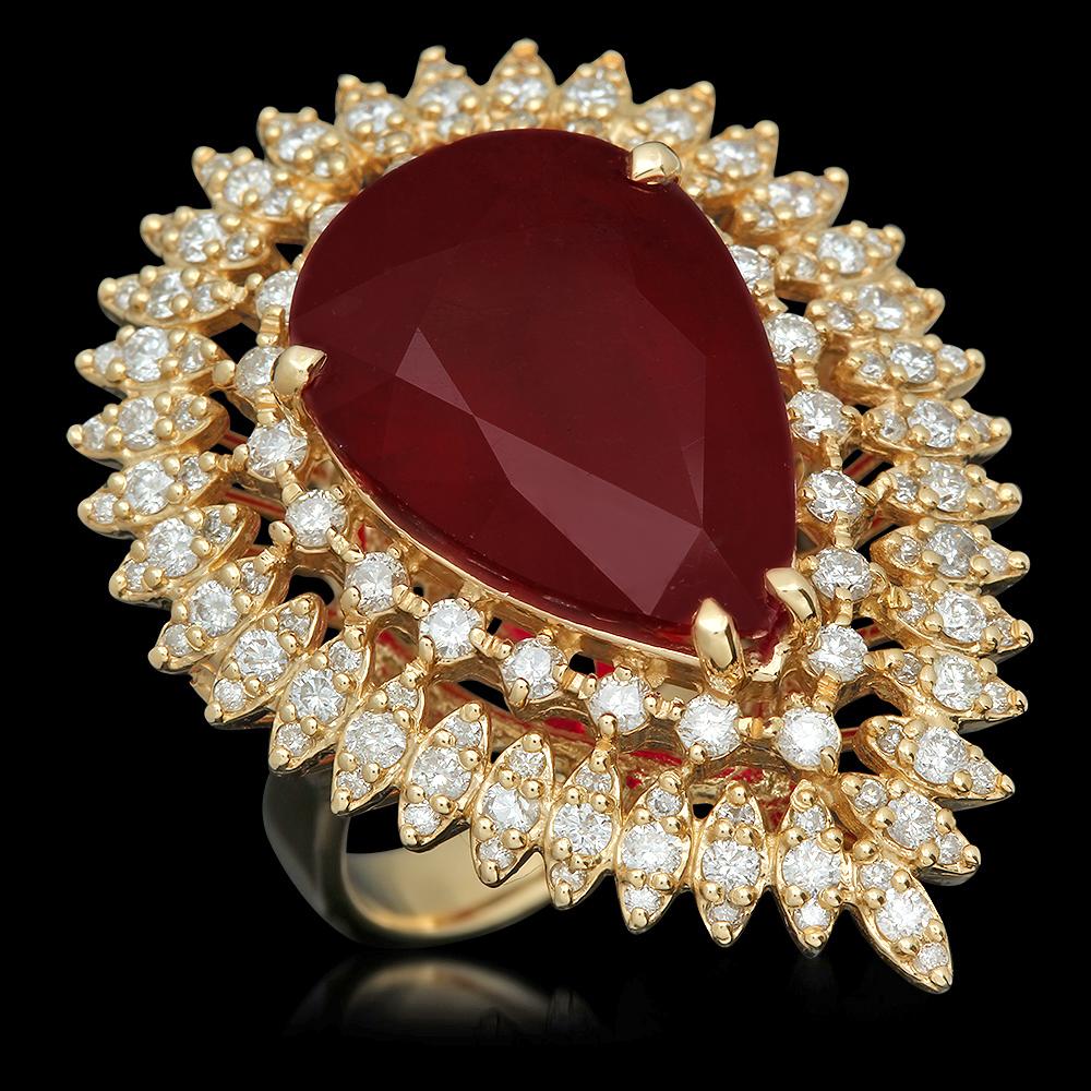 14K YELLOW GOLD 7.00CT RUBY 3.00CT DIAMOND RING