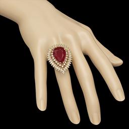 14K YELLOW GOLD 7.00CT RUBY 3.00CT DIAMOND RING