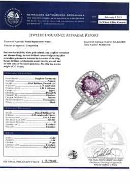 18K WHITE GOLD 1.75CT PINK SAPPHIRE 0.95CT DIAMOND RING