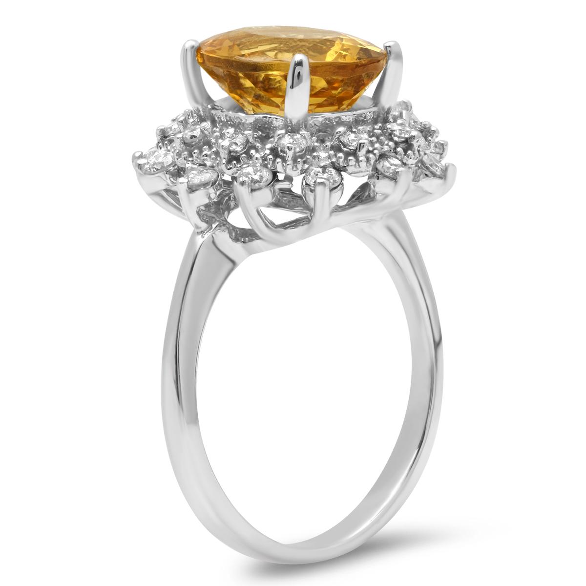 14K WHITE GOLD 3.65CT CITRINE 0.55CT DIAMOND RING