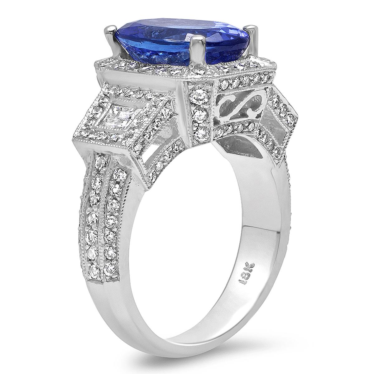 18K WHITE GOLD 5.00 CT TANZANITE 2.00 CT DIAMOND RING