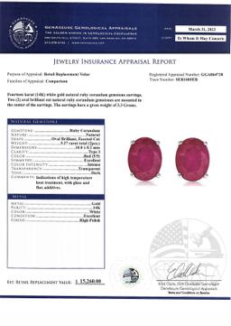 14K WHITE GOLD 5.27CT NATURAL RUBY EARRINGS