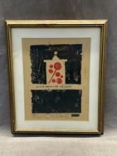 Vintage woodblock print signed mid century size including frame 14" x 17