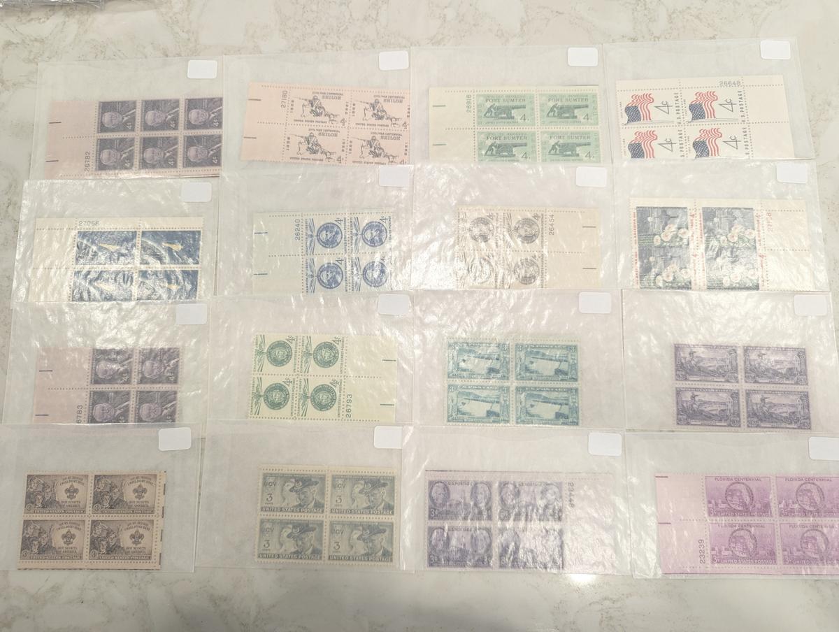 Blocks of Uncirculated vintage US stamps