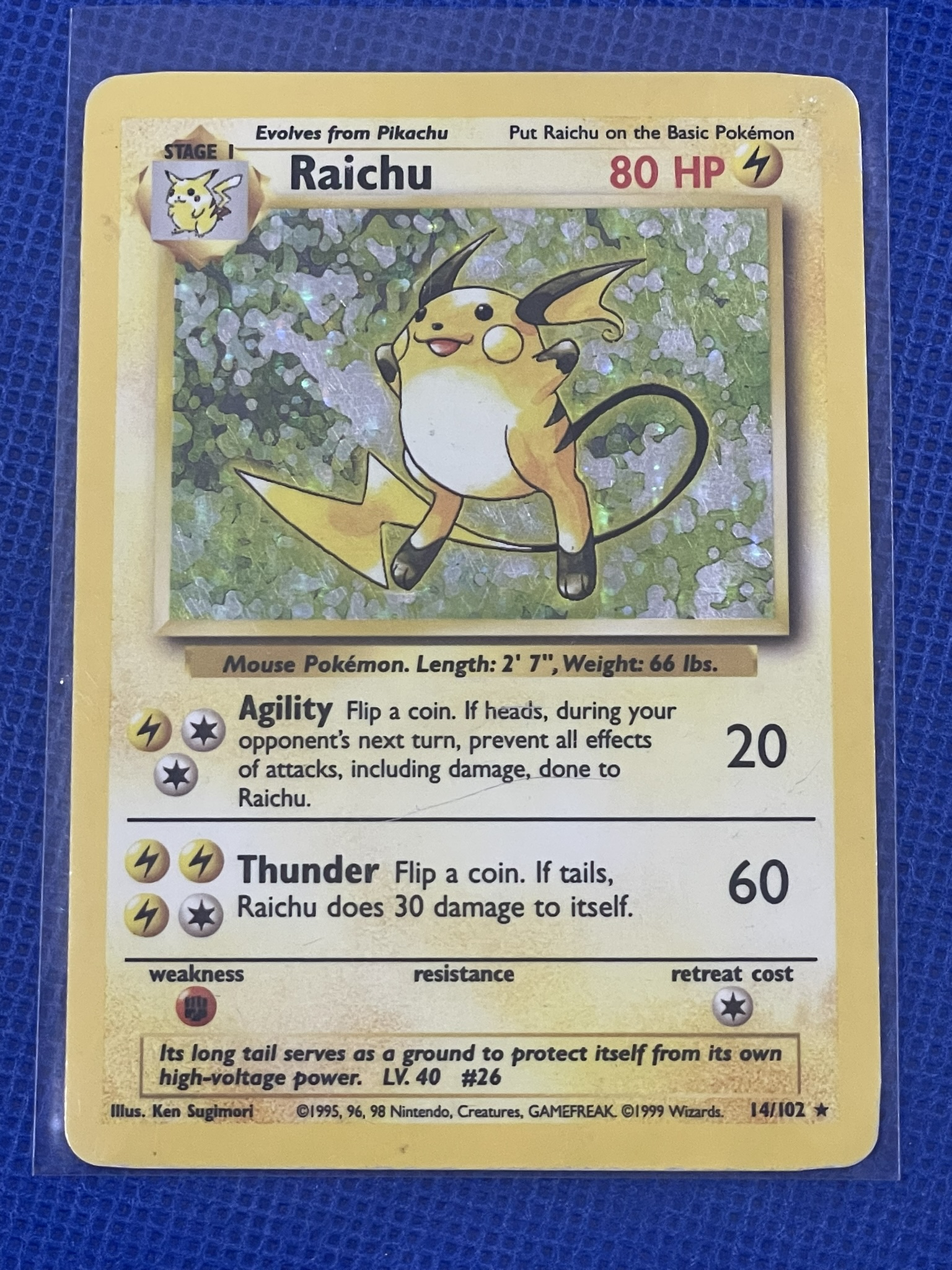 Raichu PokŽmon holo card 1999