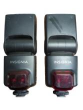 Pair of Insignia NS-DXFL2C Black Portable Hot Shoe Mount TTL External Flashes