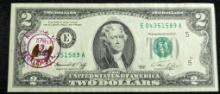 1976 $2 Dollar Bill Cancelled U.S. Postage Stamp 1776-1976 Bicentennial Note