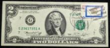 1976 $2 Dollar Bill Cancelled U.S. Postage Stamp 1776-1976 Bicentennial Note