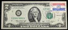 1976 $2 Dollar Bill Cancelled U.S. Postage Stamp 1776-1976 Bicentennial Note