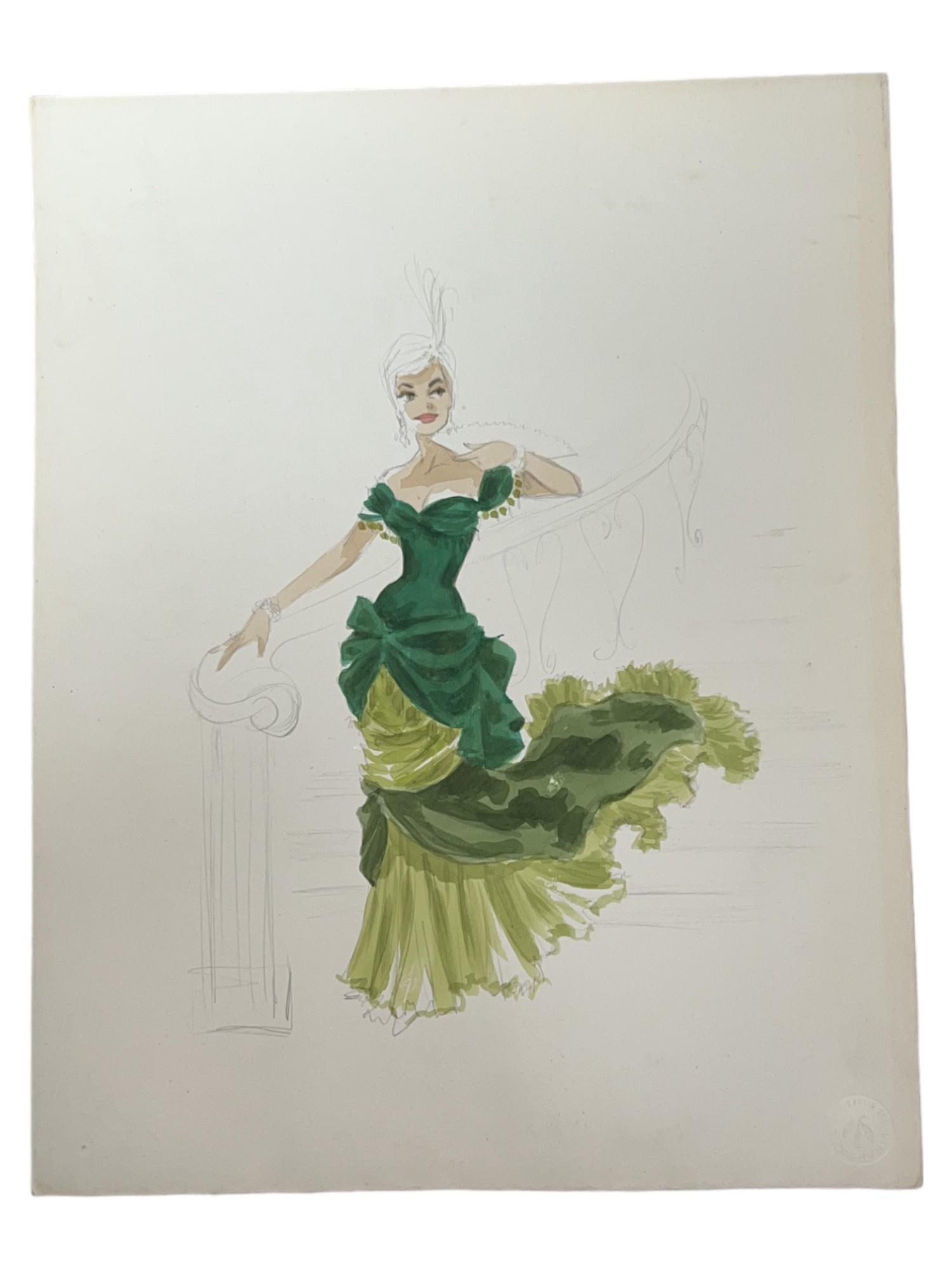 VINTAGE SKETCH ART COSTUME DESIGN DRAWING PRODUCTION BY BOB ROBERT CARLTON SIZE 11 1/2 X 14 1/14