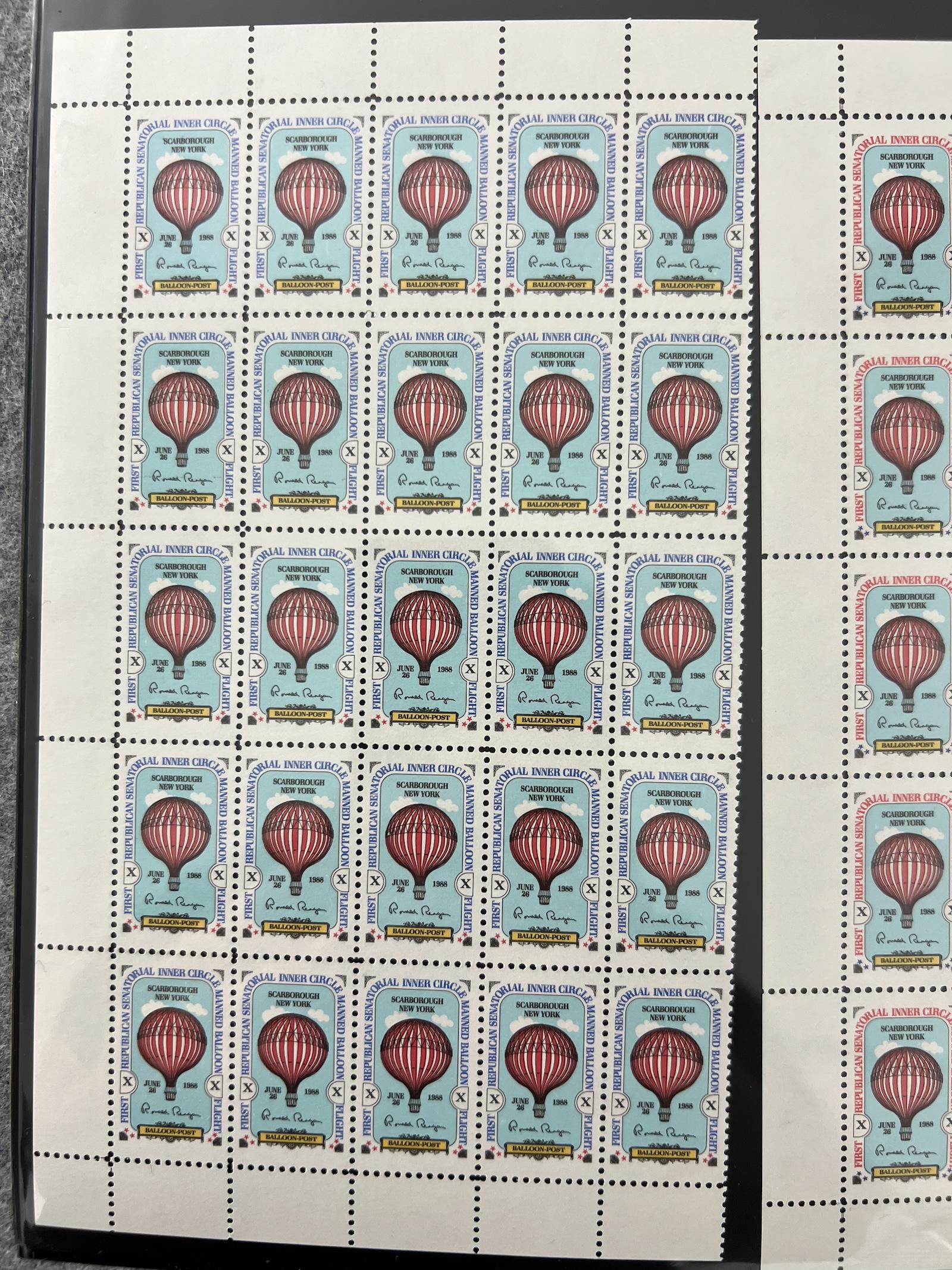 RONALD REAGAN BALOON MINT STAMP  BLOCK SHEET LOT W/ COA RARE